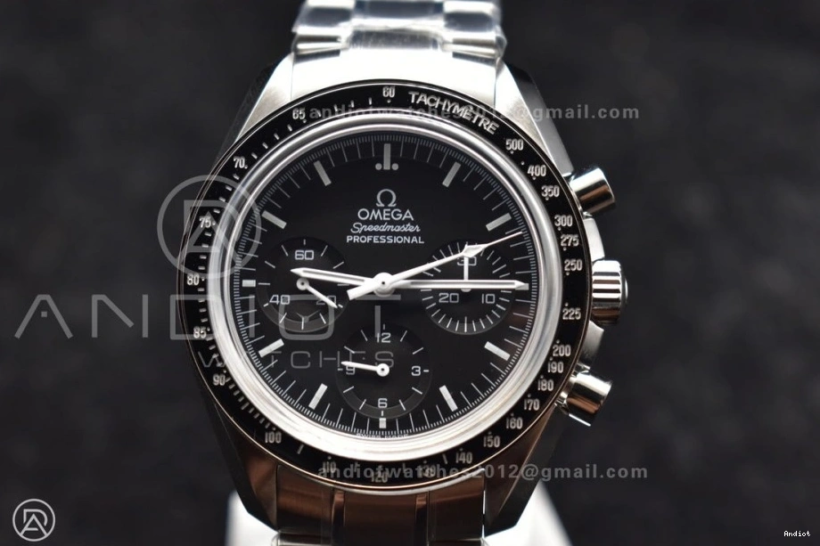 Speedmaster Movement Sapphire Back Crystal Winding OMF Transparent with Manual SS Chrono SS on Dial Black Bracelet MoonWatch 0106